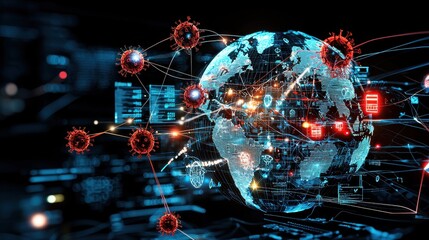 Fototapete - Visualizing virus propagation globally an artistic representation of infection spread digital art global environment scientific perspective
