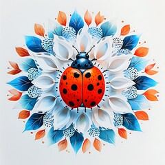 Wall Mural - Ladybug Mandala Vibrant Insect Art with Floral Design.