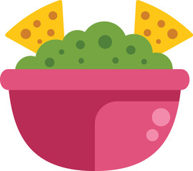 Poster - this illustration shows a pink bowl containing guacamole and two tortilla chips, representing a comm