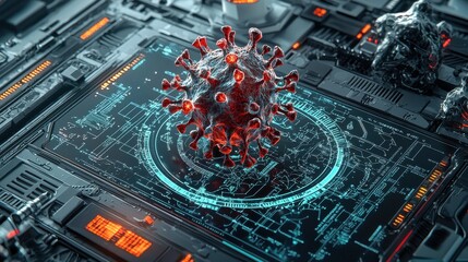 Fototapete - Holographic visualization of global virus spread digital network environment technological perspective futuristic concept