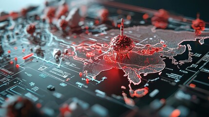 Fototapete - Futuristic pandemic response mapping outbreak patterns and standards global overview digital interactive visualization scientific perspective future preparedness