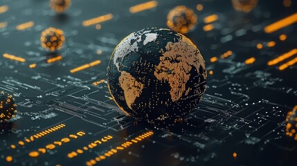 Leinwandbilder - Virus particles in motion across digital standards global network abstract visualization high-tech environment scientific perspective