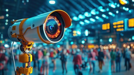 Leinwandbilder - Thermal camera scanning passengers at a busy airport terminal monitoring health and safety in a high-traffic environment for enhanced travel security