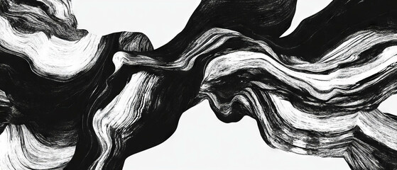Poster - Dynamic black ink patterns create captivating abstract textures on a white background