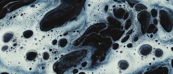 Aufkleber - Unique patterns created by black ink on textured sponge with a porous white background