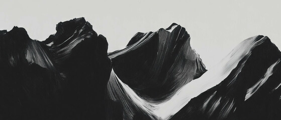 Aufkleber - Bold contrasts highlight the texture of black ink resembling abstract mountain formations