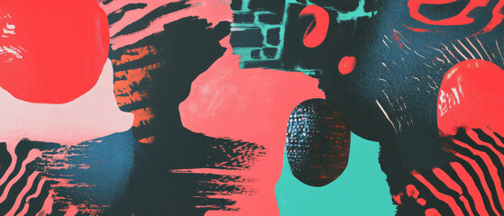 Aufkleber - Vibrant abstract ink patterns featuring colorful shapes and textures in striking contrast