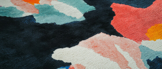 Poster - Discovering the vibrant patterns and textures of an abstract rug with colorful shapes