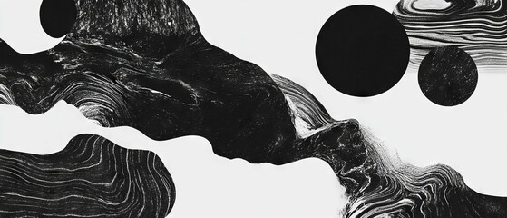 Aufkleber - Unique black ink patterns create dynamic forms against a smooth white backdrop