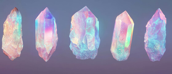 Poster - Beautiful aura quartz crystals showcasing iridescent textures and rainbow colors