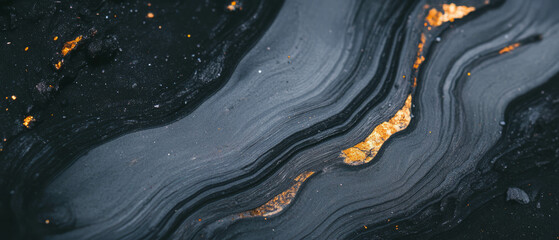 Aufkleber - Exploration of deep black ink texture revealing smooth flow and sparkling gold accents