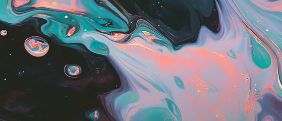Aufkleber - Deep black ink flows smoothly with vibrant colors creating a stunning abstract pattern