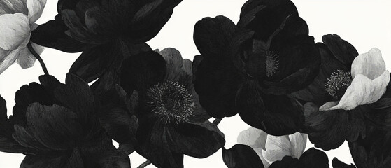 Aufkleber - Black ink blooms with intricate spreading textures on a clean white background