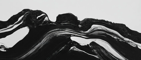 Poster - Black ink creating dynamic texture on white paper with varied patterns
