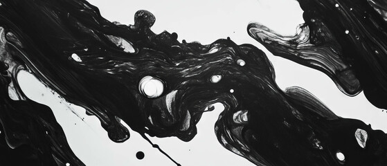 Poster - Black ink splatters create dynamic textures against a white background