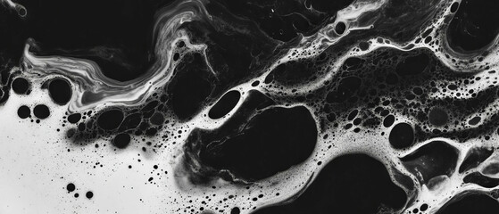 Poster - Dynamic black ink splatters on a white background creating unique textures and effects