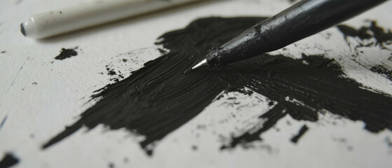 Poster - Exploration of black ink texture on white paper with fine lines and pen details