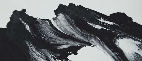 Poster - Black ink sponge texture on white paper creates abstract patterns and designs