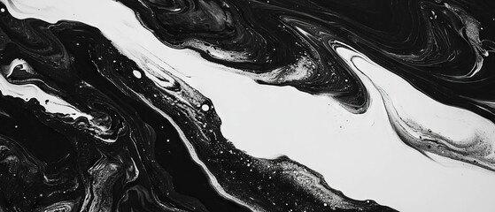 Aufkleber - Black ink and oil texture on white paper with repelling effects showcases artistic contrast