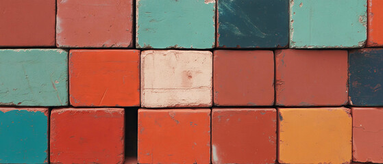 Poster - Brightly colored brick texture showcasing vibrant hues and flat shading in a structured layout
