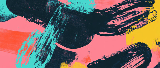 Poster - Dynamic brushstroke ink patterns with vibrant colors creating a lively composition