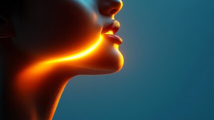Poster - Woman Profile with Glowing Contour, Futuristic Beauty, Digital Art, Abstract Portrait