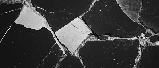 Poster - Cracked asphalt texture with irregular patterns in black and gray tones