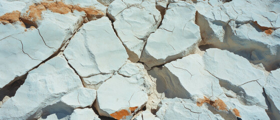 Poster - Cracked dry lakebed showcasing intricate white and gray polygonal patterns in natural landscape