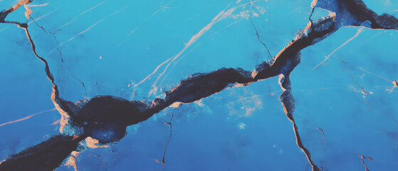 Poster - Cracked ice reveals sharp fractures and vivid blue textures in a stunning nature display