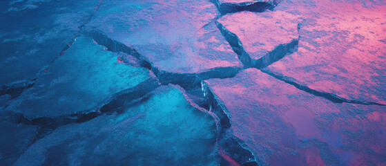 Poster - Cracked ice texture with transparent blue and sharp fractures highlighting unique formations