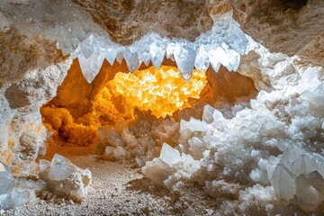 Poster - Exploring the stunning crystal formations inside a luminous underground cave filled with natural wonders
