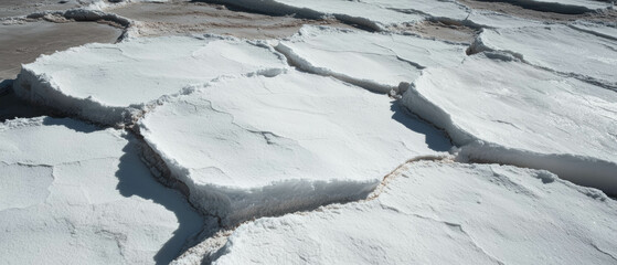 Aufkleber - Cracked salt flats reveal a stunning white and crystalline landscape in a desolate setting