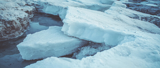 Poster - Texture of cracked salt flats showcasing white crystalline formations in desolate landscape