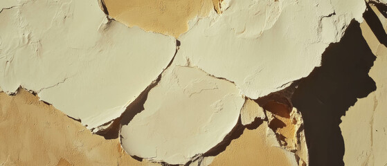 Poster - Rough beige stucco wall with unique cracked texture