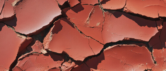Poster - Texture of cracked terracotta with rough red hues showcasing natural imperfections and patterns