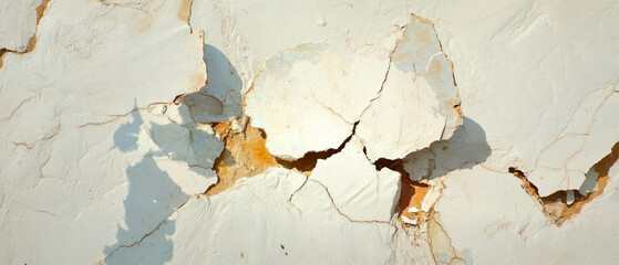 Poster - Cracked stucco texture showcasing rough beige surface with varied patterns