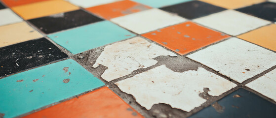 Poster - Cracked tile surface with smooth colored patterns in a varied arrangement