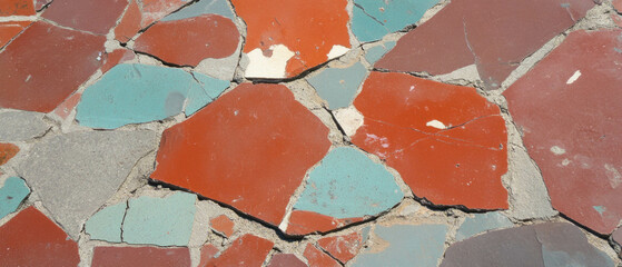 Poster - Texture of cracked tile with smooth colored patterns showcasing vibrant details