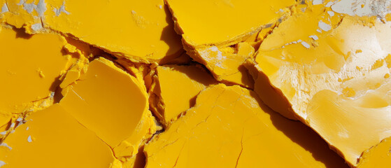 Poster - Texture of brittle yellow cracked wax with irregular shapes and surfaces