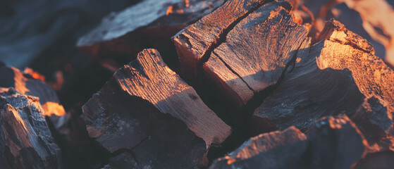 Aufkleber - Cracked wood texture showcasing deep grooves and rough brown surface under warm light