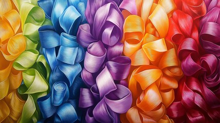 Poster - Colorful ribbons in vibrant shades create a stunning visual display in an artistic composition. Generative AI