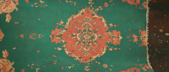 Aufkleber - Exquisite distressed rug featuring worn edges and faded colors in vibrant design