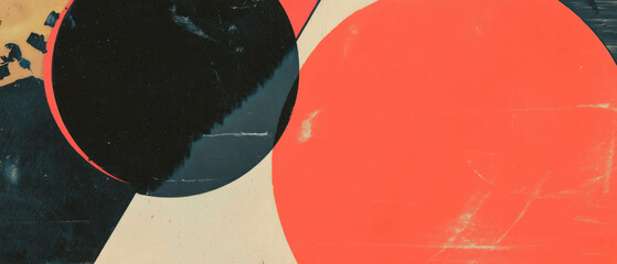 Aufkleber - Vibrant geometric ink patterns with contrasting red and black shapes on textured background