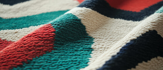 Poster - Unique geometric patterned rug featuring vibrant colors and rich textures
