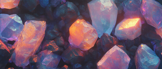 Poster - Sparkling glowing gems with varied colors creating a captivating visual effect