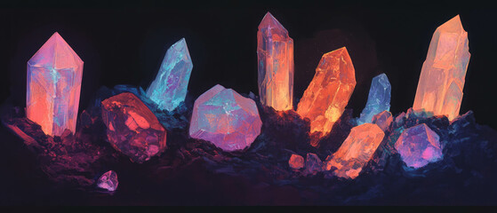 Poster - Glowing gems with a spectrum of colors and sparkling effects create a mesmerizing display