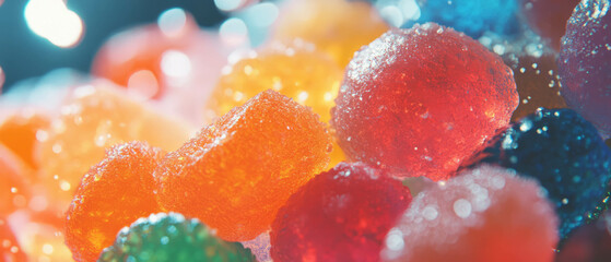 Poster - Colorful assortment of gumdrops showcasing soft textures and round shapes