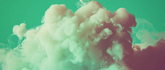 Poster - Vivid green ink texture swirls creating a captivating visual effect in soft shades