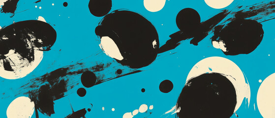 Aufkleber - Ink blots create dynamic patterns with irregular shapes on vibrant blue background