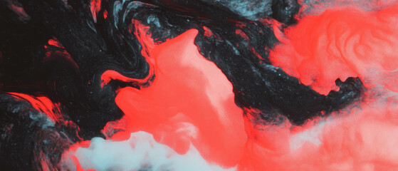 Aufkleber - Vibrant abstract art showcasing ink diffusion with bright red shapes on dark background